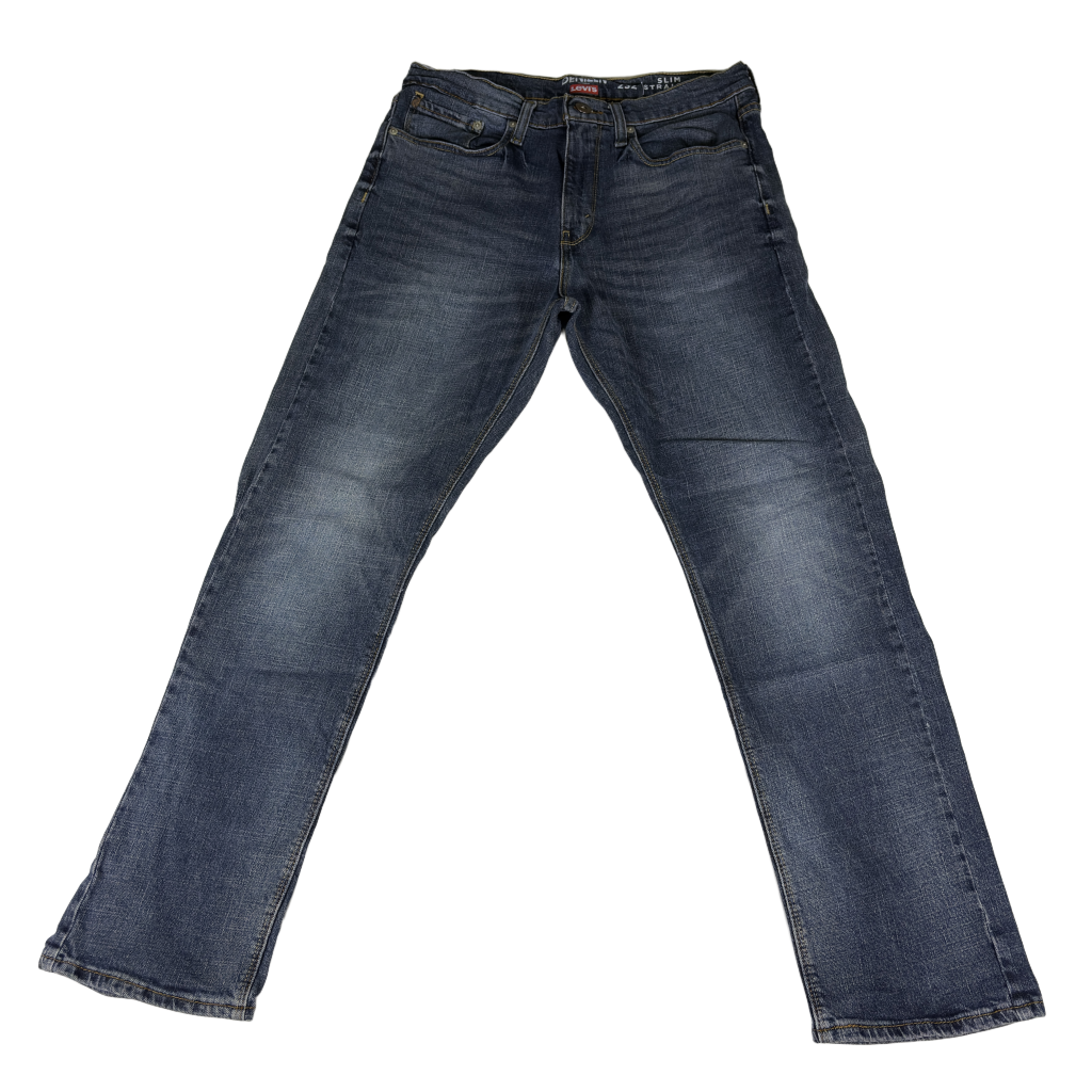 Blue flared jeans with W32 L30 label — front