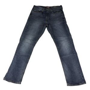 Blue flared jeans with W32 L30 label — front
