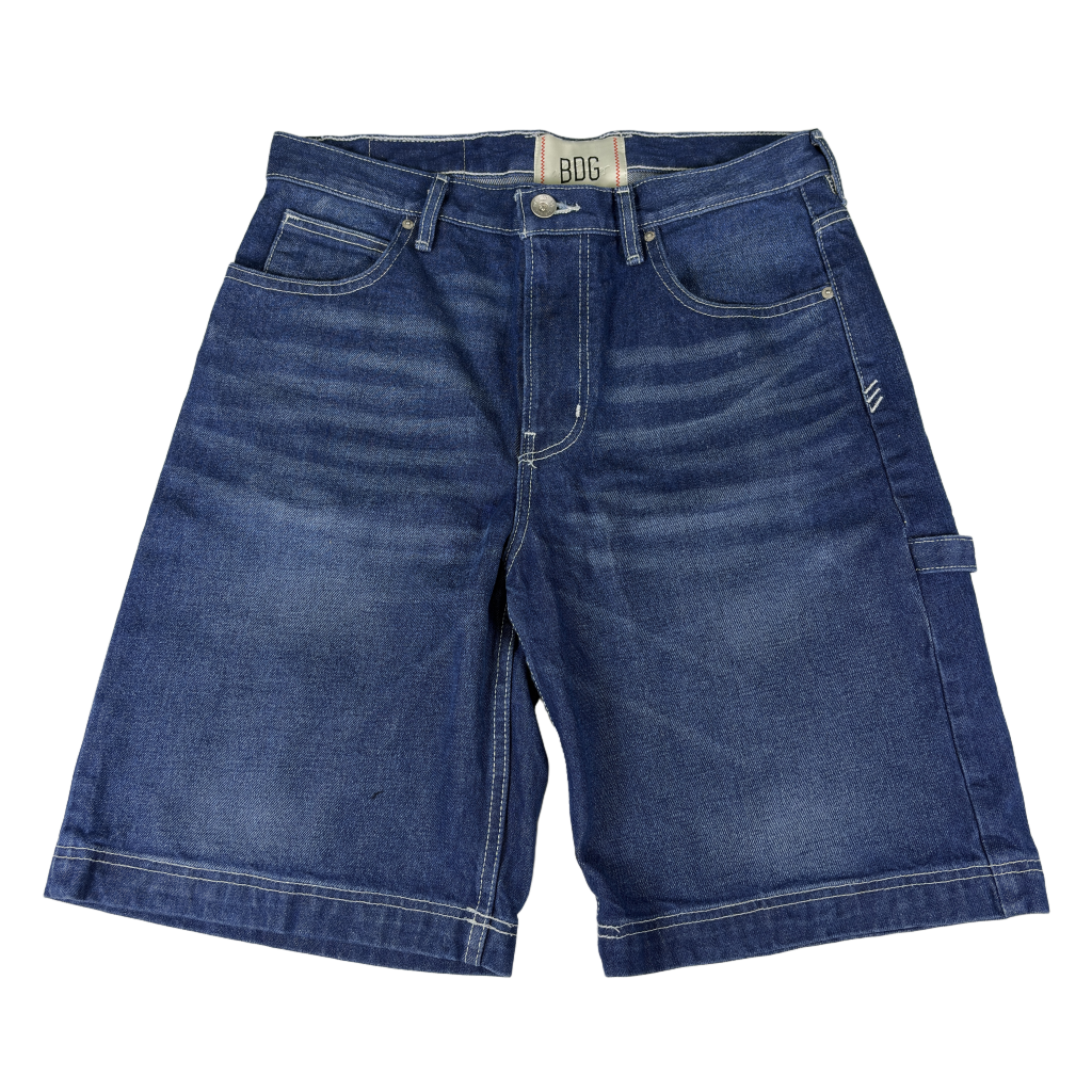 BDG blue denim shorts — front