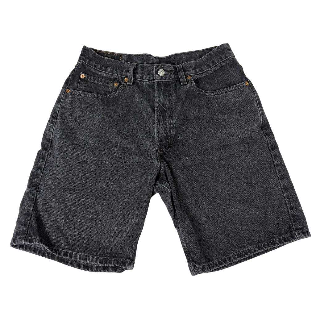 Levi's 550 black denim shorts — front