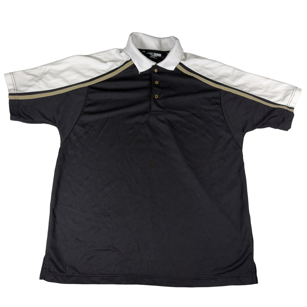 NBN Gear black and gold polo — front